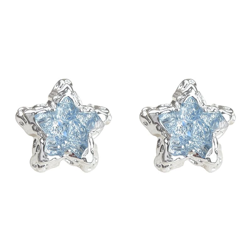 Blue Crystal Star Stud Earrings for Women - Glass Crystal Star Earrings