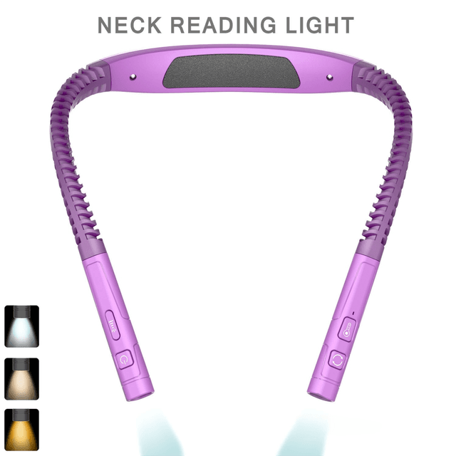 Purple LED Rechargeable Ergonomic Neck Reading & Running Light - Timer, 3
