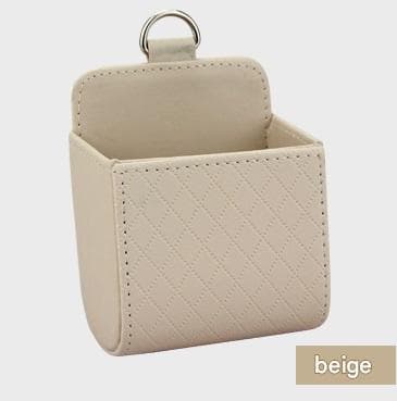 Beige Leather Car Air Vent Storage Bag - Multi-Purpose Phone Holder