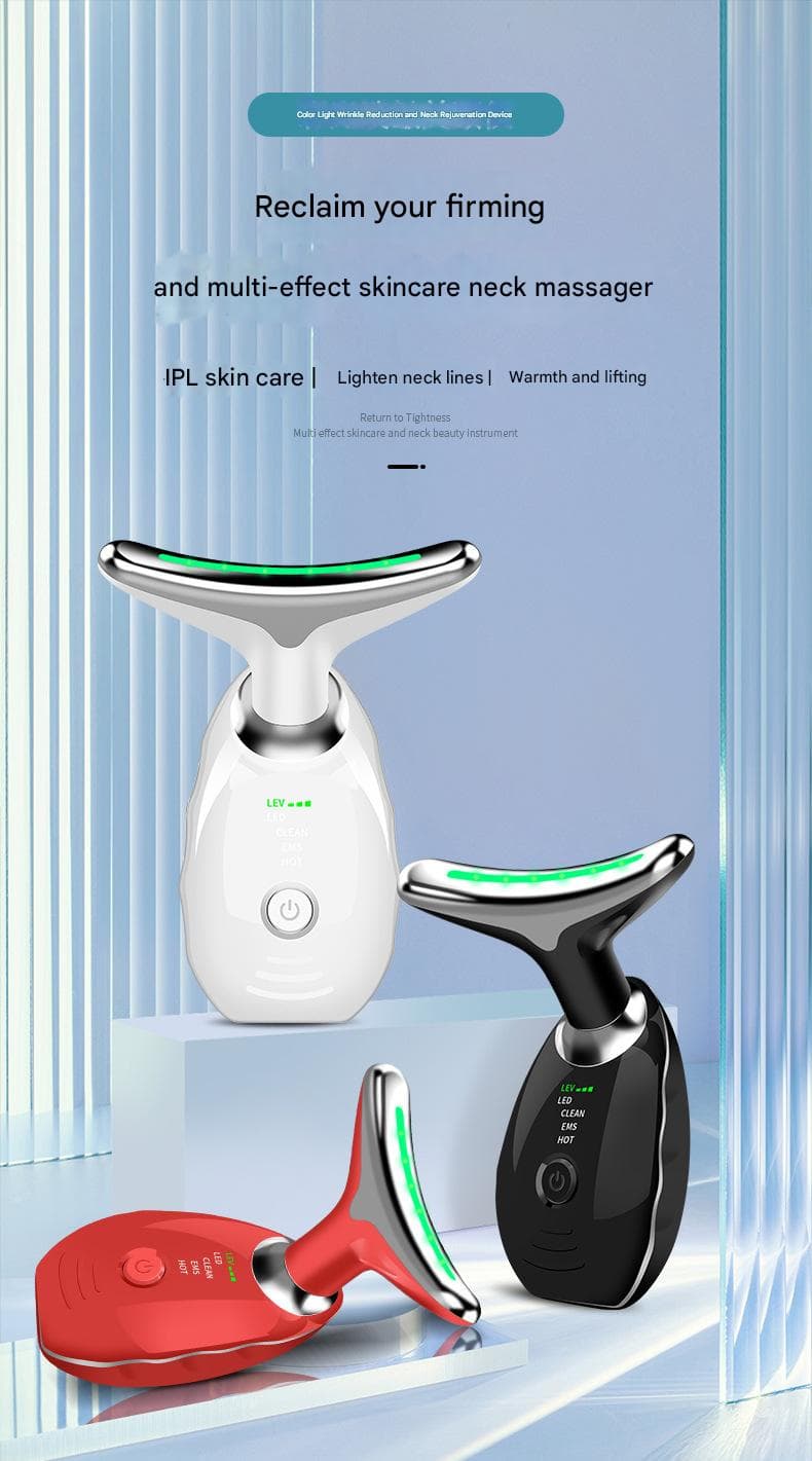 White Neck and Face Massager - 3 Colour Light Therapy, EMS Microcurrent