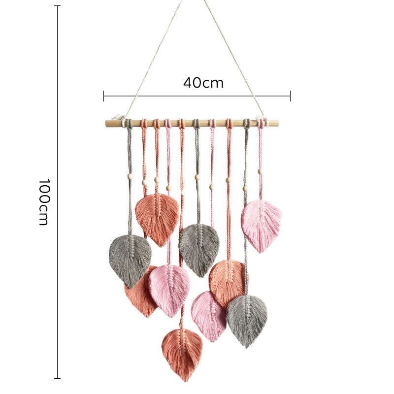 Pink 40 × 100 cm Handmade Macrame Leaf Wall Hanging - Cotton Boho Tapestry