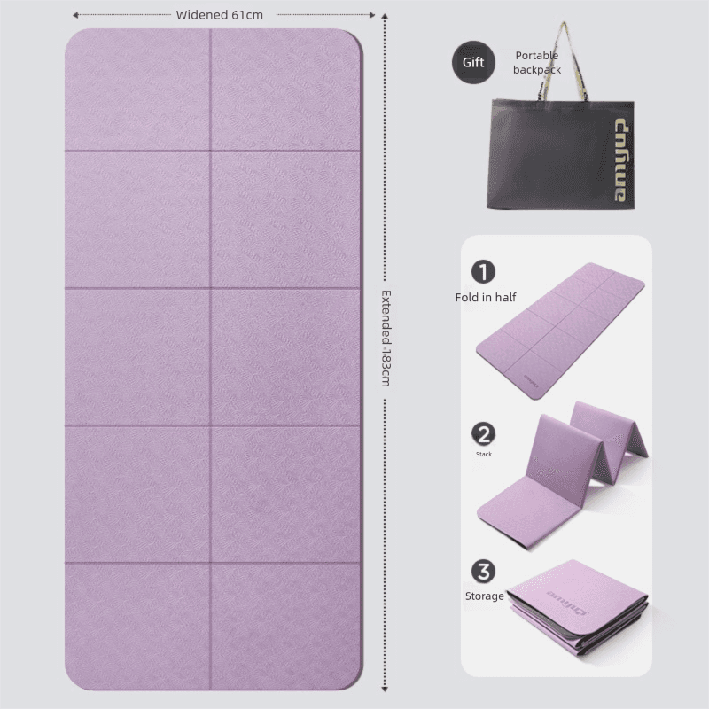 Purple Foldable Yoga Mat - Portable Thick Non-Slip Fitness Exercise Mat