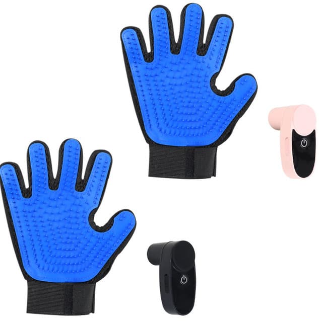 2-Piece Black Blue Pet Grooming Spray Glove with Pink & Black Detachable