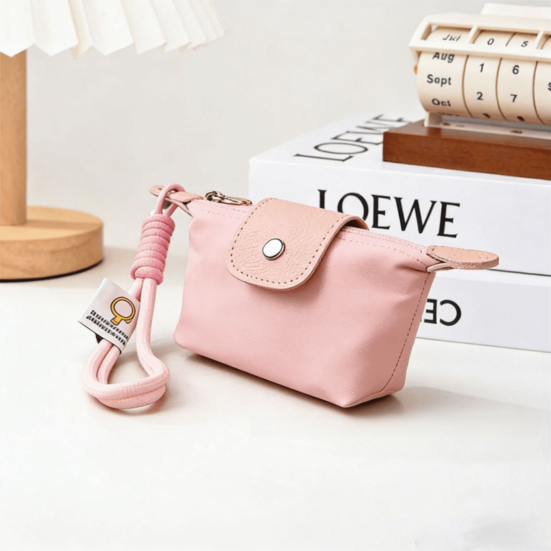 Pink Mini Nylon Coin Purse with Wrist Strap - Compact Zipper Key Holder