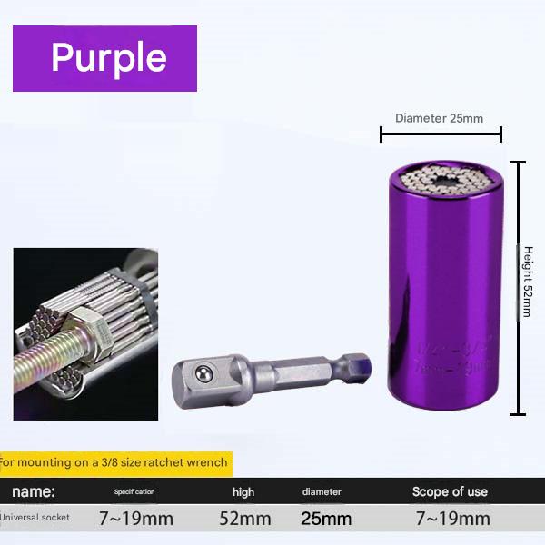 Purple Universal Socket Set 7-19mm - Steel Construction - Multi-function