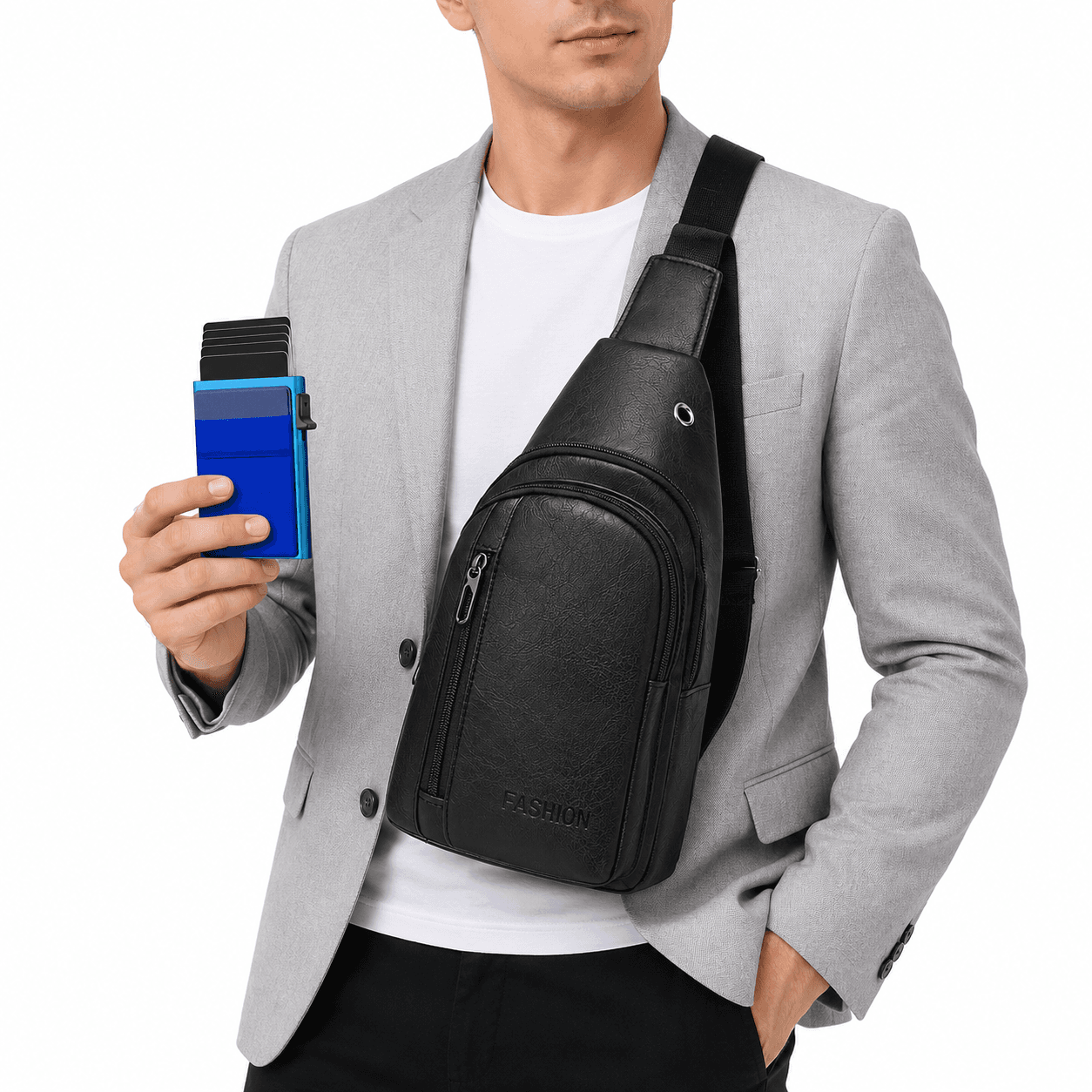 Office Commuter Business Set-Black Men's PU Leather Chest - Black and Blue