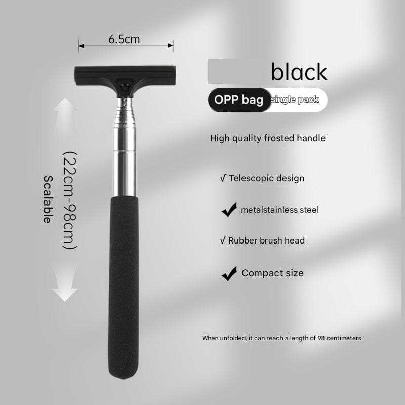 Black Telescopic Car Mirror Wiper - ABS & Stainless Steel - 98 cm