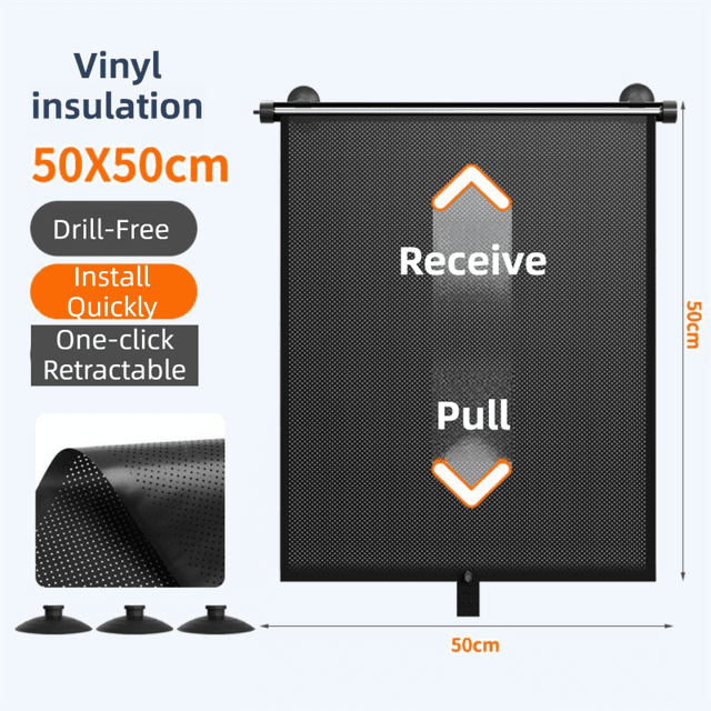 1-Pair Retractable Car Side Window Sun Shade (50 × 50 cm) - 6 Layer Vinyl