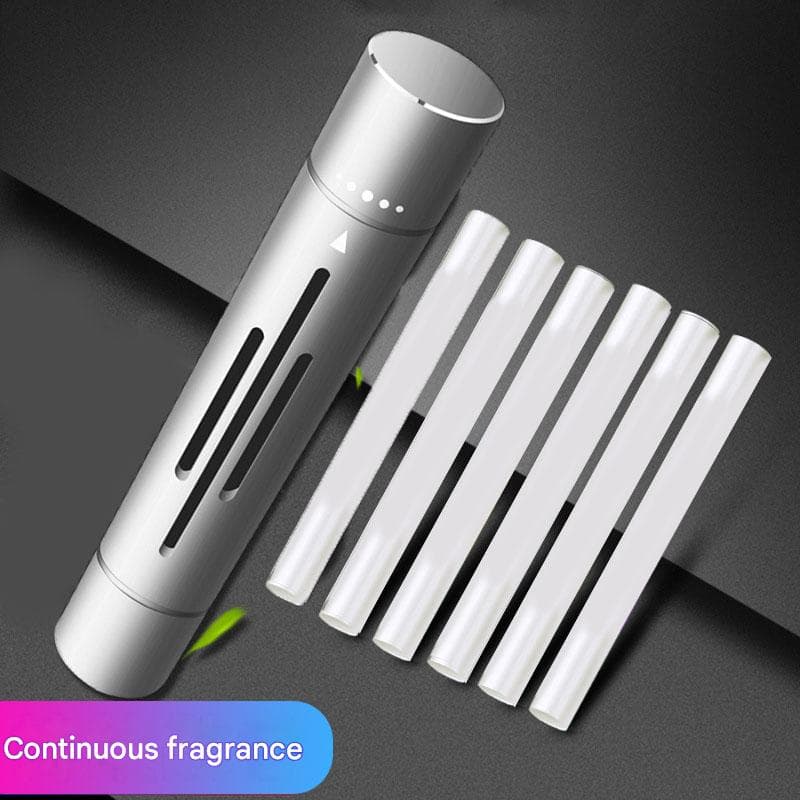 Silver Mini Car Air Vent Perfume Freshener with 6 Scent Refills Aluminum