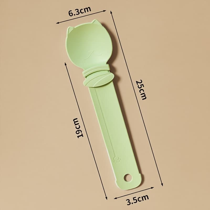 Green Cat Treat Spoon for Wet Food & Paste - Extra-Long PP Handle