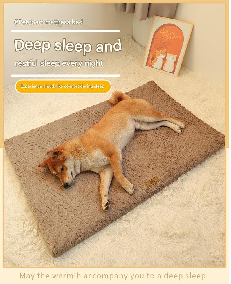 Pink S size Pet Dog Bed Mat - Plush Short Fur Cover with Wave Foam Padding