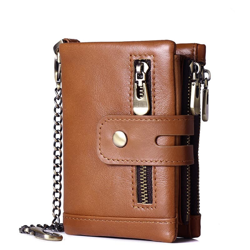 Light Brown RFID Blocking Leather Wallet for Men - Vertical Oil Wax Cowhide