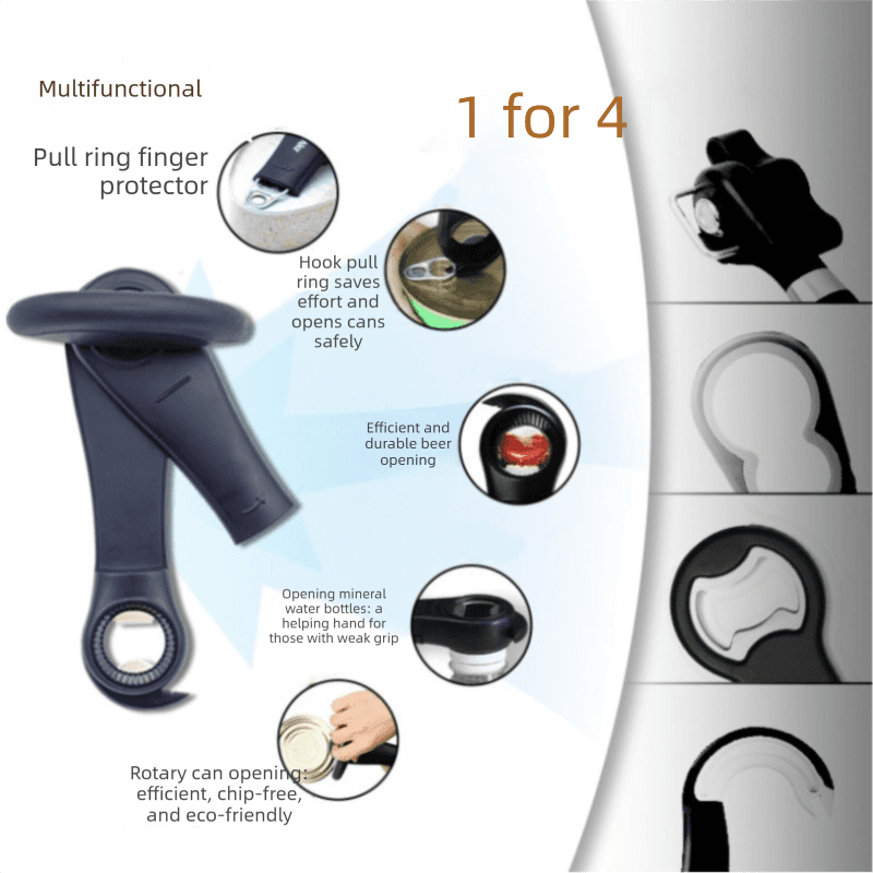 Red Multifunctional Manual Can Opener with Safe Smooth Edge Cutting