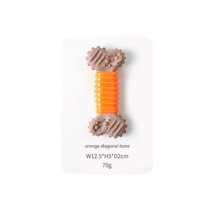 Orange Diagonal stripes Dog Chew Toy - TPR Plastic Composite Bone