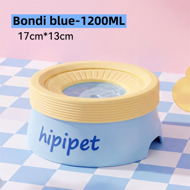 Bondi Blue 1200 ml Large No Spill Slow Water Dog Bowl, Pet Water Feeder
