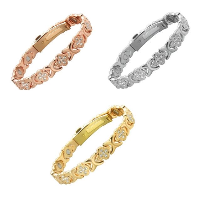 3-Pack 13 cm Clover Magnetic Bracelet Set - Rose Gold/Gold/Silver Tone