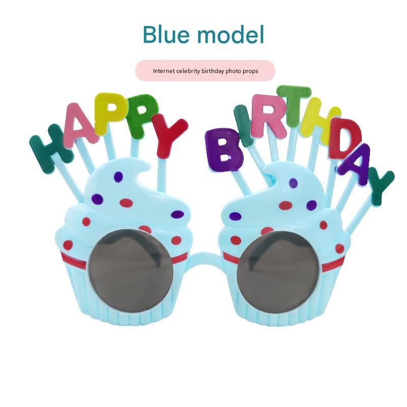 Blue Novelty Birthday Glasses - Fun Cake Design Party Props - Plastic, Fit