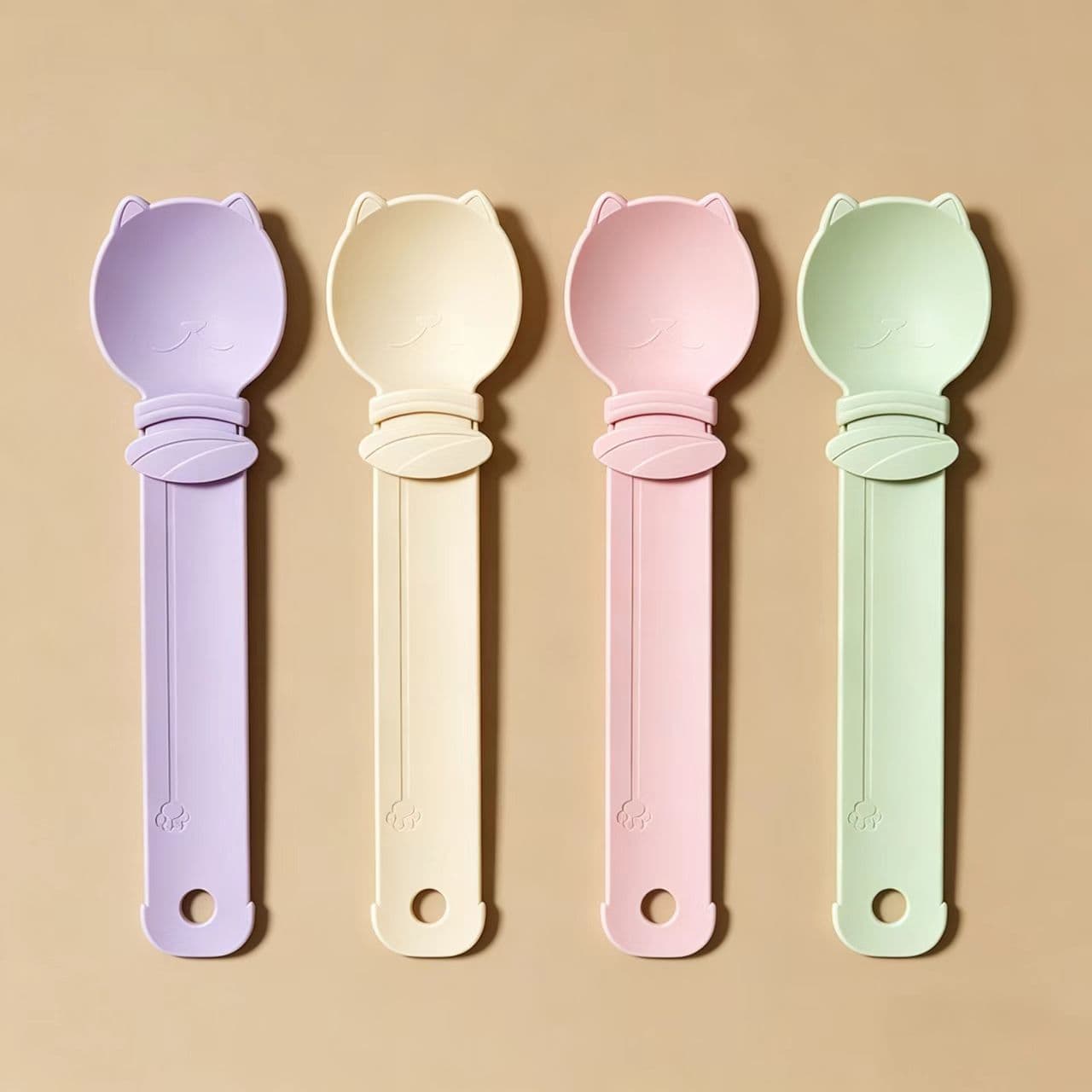 4-piece Beige and Pink and Green and Purple- Cat Treat Spoon for Wet Food