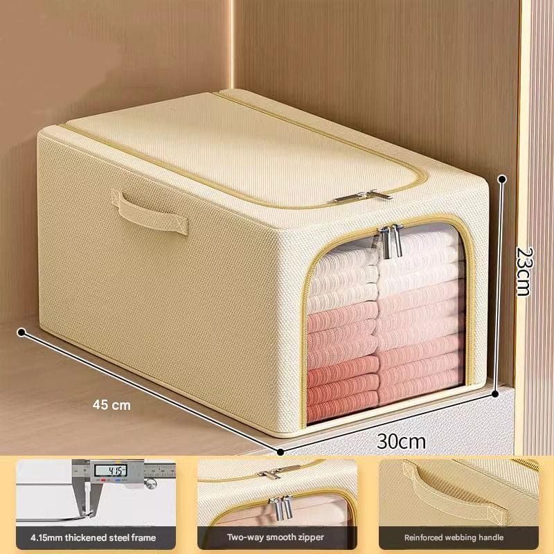 Khaki 31L Slim Foldable Clothes Storage Box Large Capacity Fabric Wardrobe