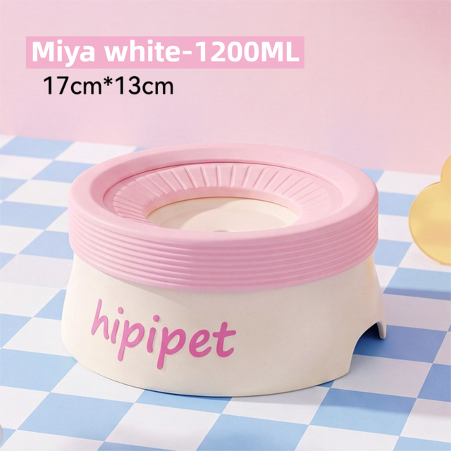 Miya White 1200 ml Large No Spill Slow Water Dog Bowl, Pet Water Feeder