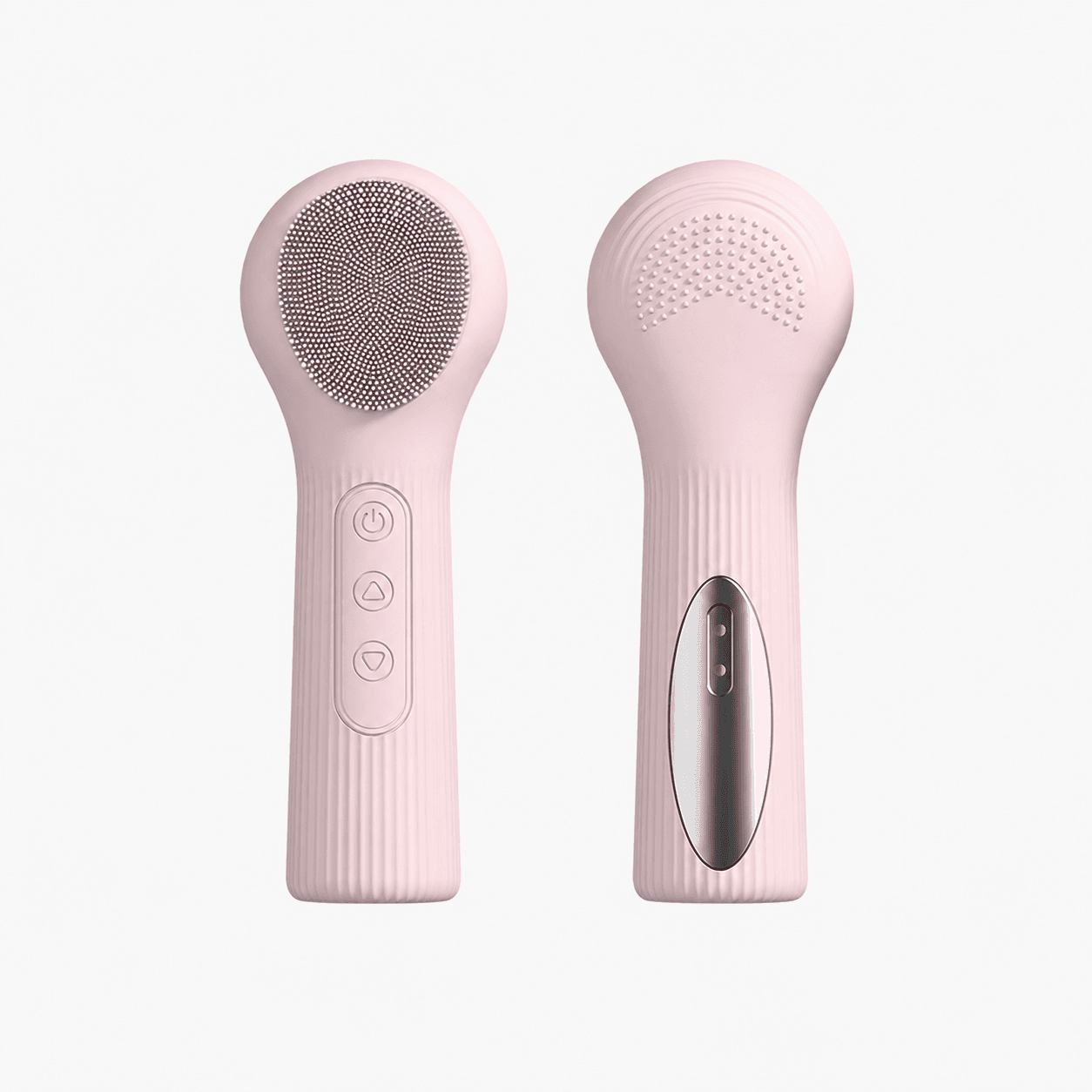 Pink Heated Silicone Facial Cleansing Brush - Dual Sided, Rechargeable, 3