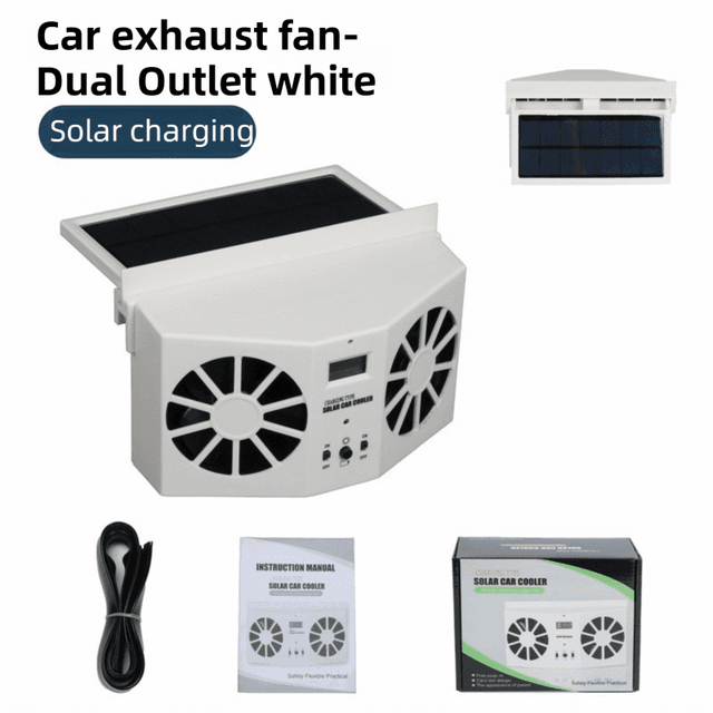 White Solar Rechargable Dual Outlet Car Window Ventilation and Exhaust Fan