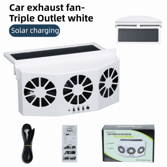 White Solar Rechargable Triple Outlet Car Window Ventilation and Exhaust Fan