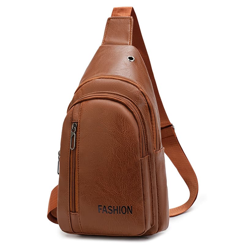 Light brown Men's PU Leather Chest Bag - Water Resistant Crossbody Sling Bag