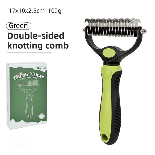 Green Dual Sided Pet Knot Cutter for Dogs & Cats - 17 / 9 Tooth Undercoat