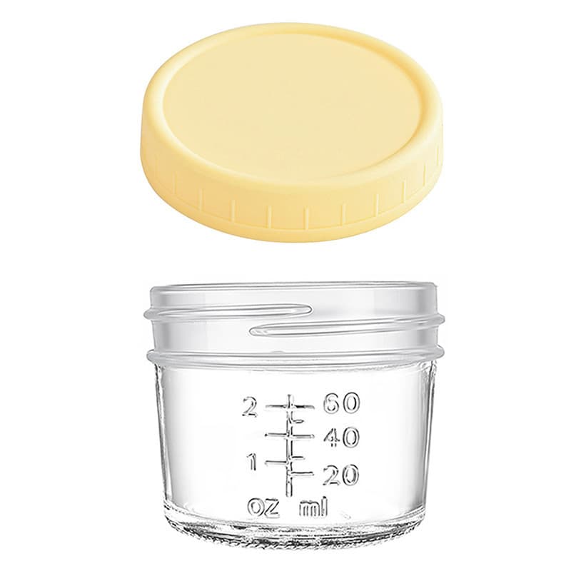 Beige lid 4oz Glass Storage Jars with Leakproof Lids and Measurement Marks