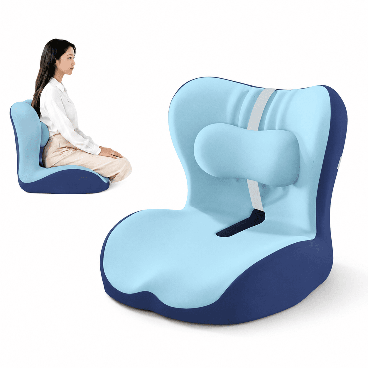 Ergonomic Memory Foam Seat Cushion with two-tone blue - Two Tone Blue