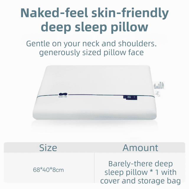 White Deep Sleep Slow Rebound Memory Foam Pillow with Washable - White 8 cm