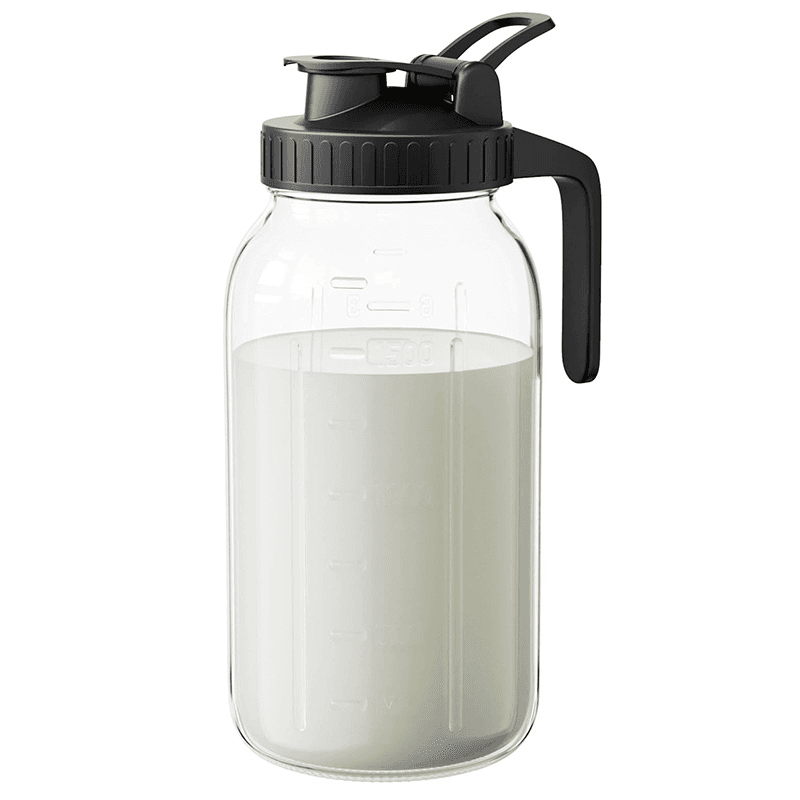 Black Glass Mason Jar Pitcher 64oz with Flip Lid Pour Spout Milk Jug