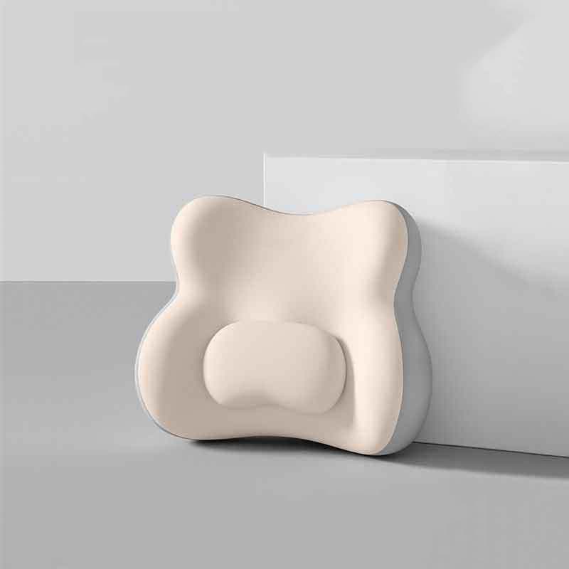 Two-tone Beige-Gray Ergonomic Memory Foam Lumbar Support Cushion for Office