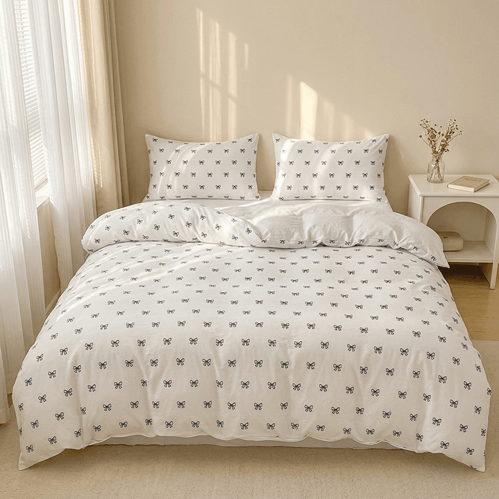 Bow Print Bedding Set - 3 Piece Set - Quilt Cover 229 × 229 cm with 2