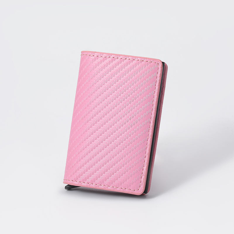 Pink Carbon Fiber texture RFID Wallet - Automatic Pop-Up Card Holder