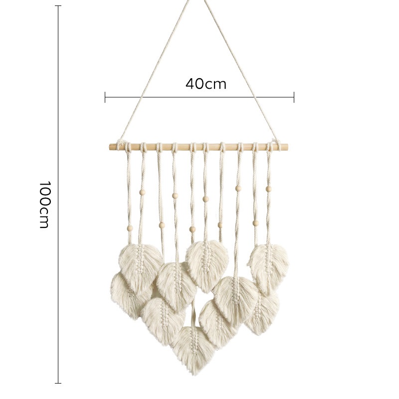 White 40 × 100 cm Handmade Macrame Leaf Wall Hanging - Cotton Boho Tapestry