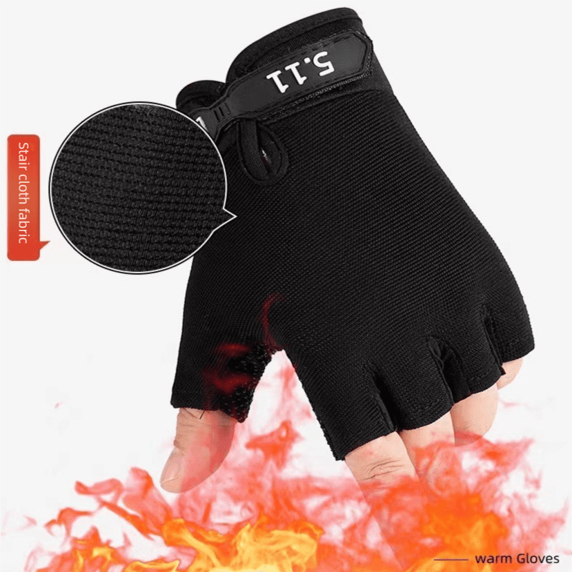 Black Tactical Half Finger Gloves with Hard Knuckle Protection - Non-Slip