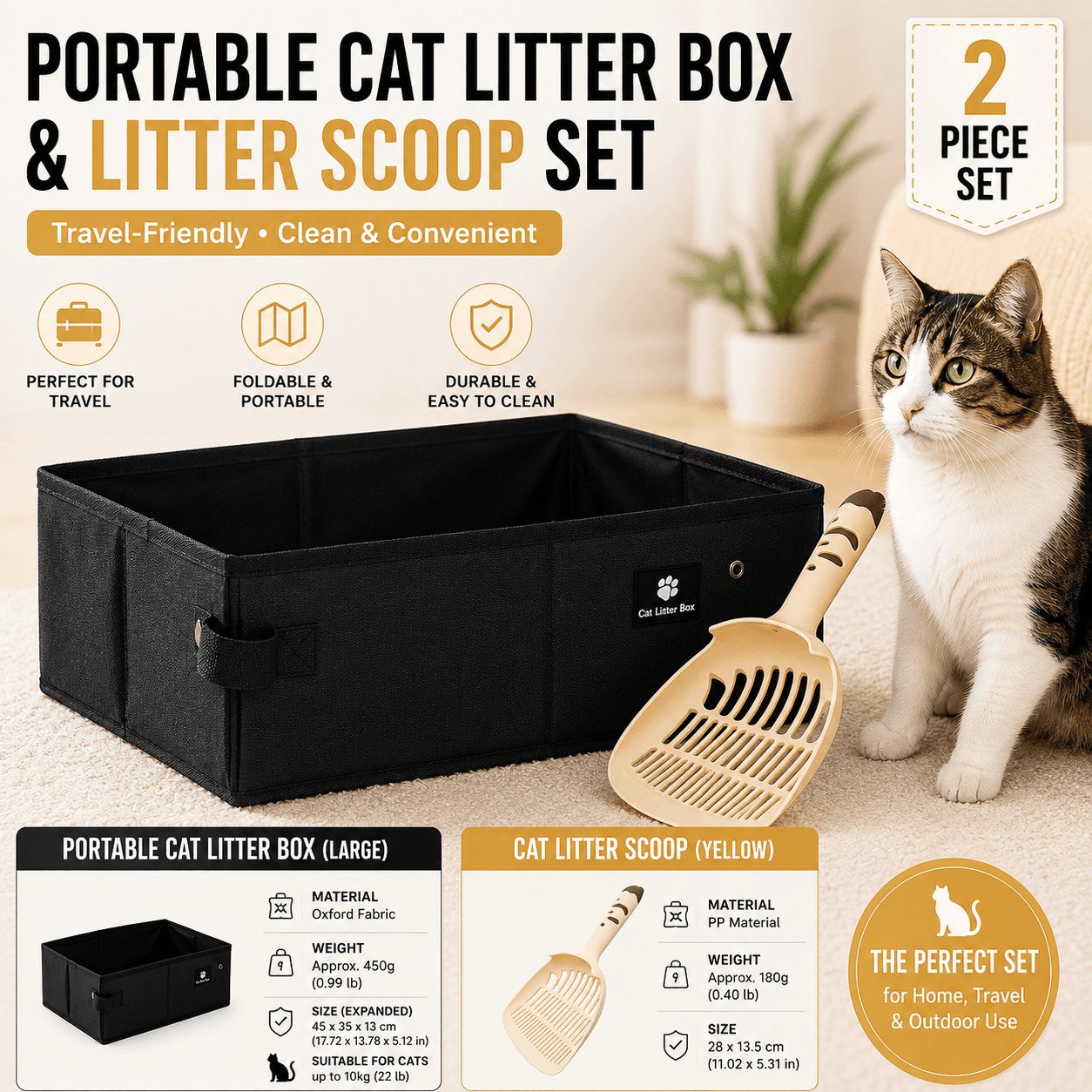 Travel Friendly Pet Toilet Kit - BlackPortable Cat - Blackportable Yellow