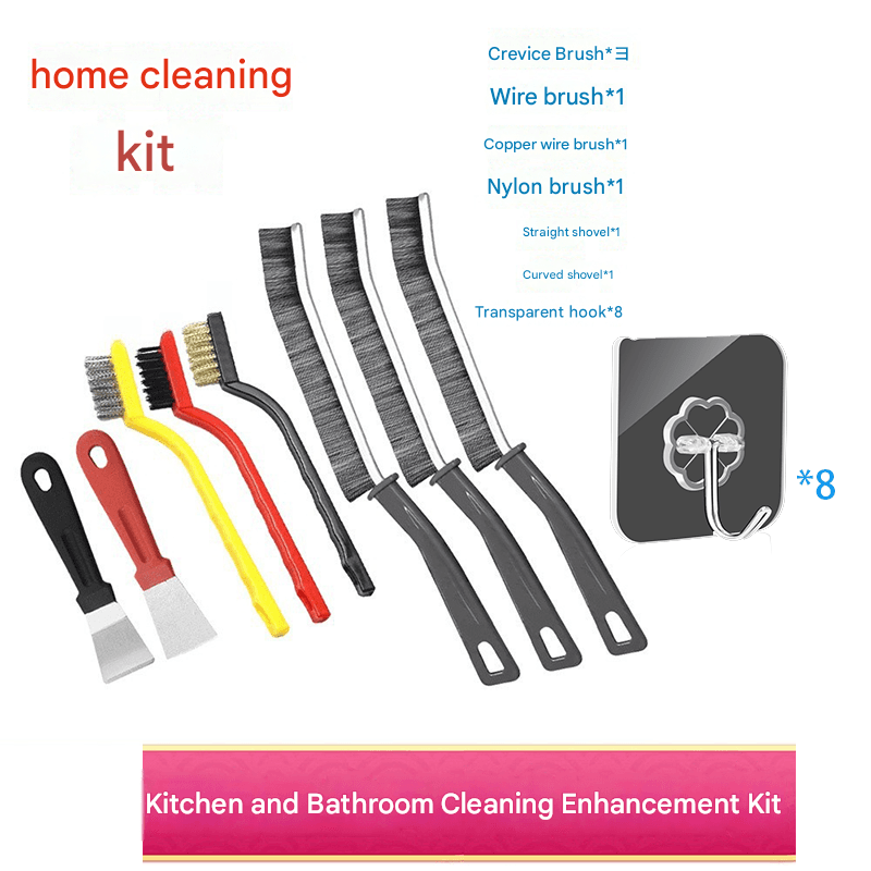 8-Piece Cleaning Brush Set（Includes 8 transparent hooks） - Stainless Steel