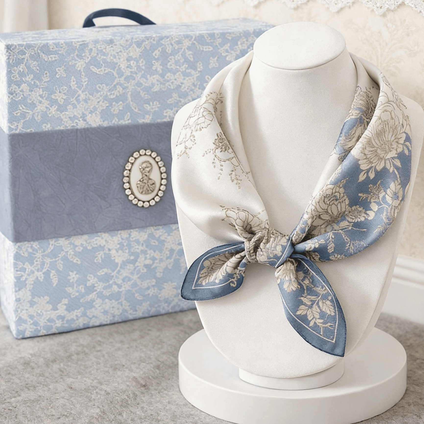 Mulberry Silk Square Scarf for Women - 53 × 53 cm Floral Print Neck Scarf