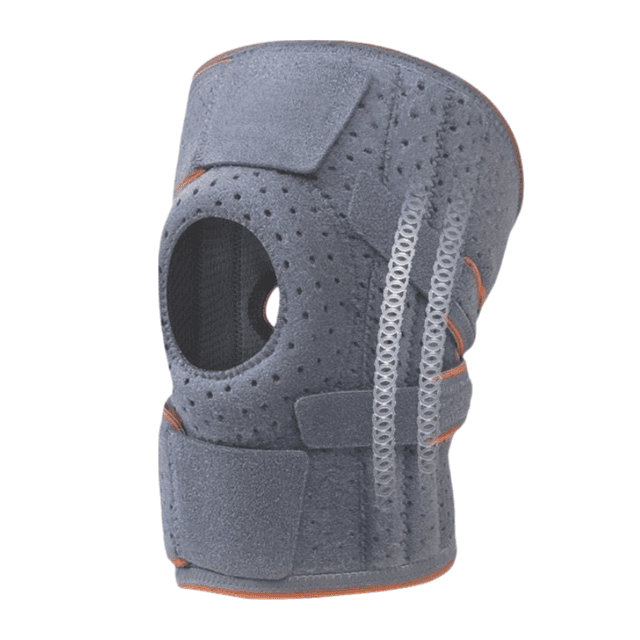 Grey Sports Knee Brace 1-Pair - Adjustable Open Patella Support with 4