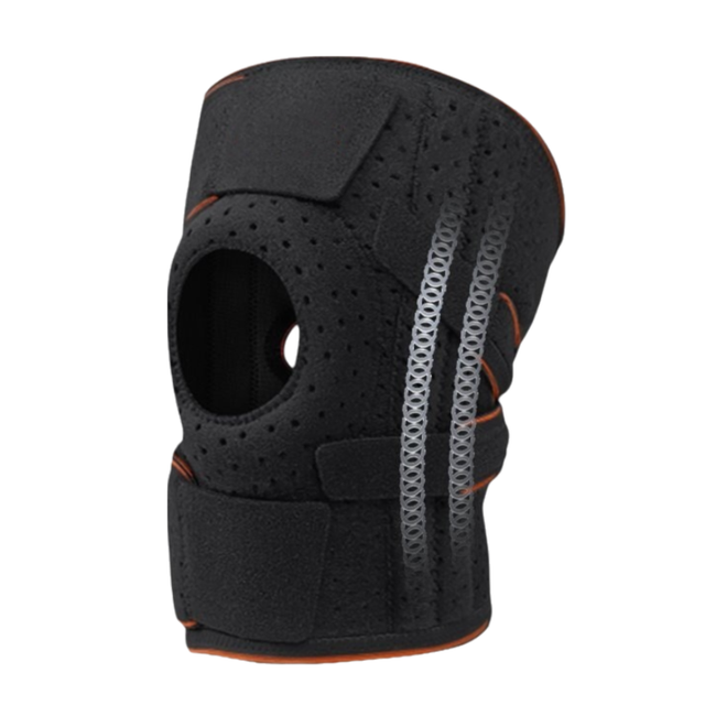Black Sports Knee Brace 1-Pair - Adjustable Open Patella Support with 4