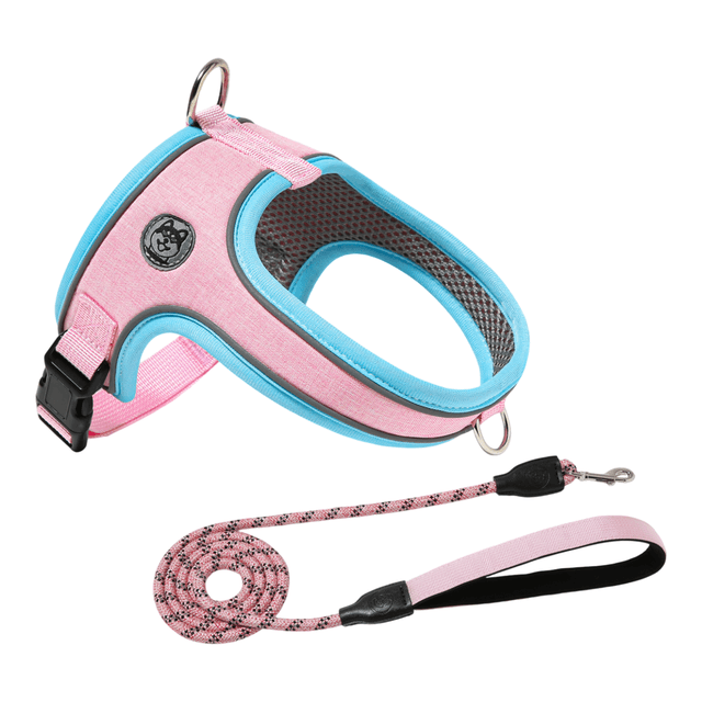 XS Size Pink Waterproof Reflective Saddle-Style Dog Harness & 1.5M Leash Set