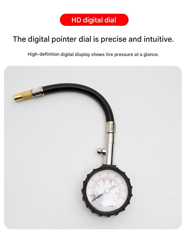 Black High Precision Mechanical Tyre Pressure Gauge - Stainless Steel