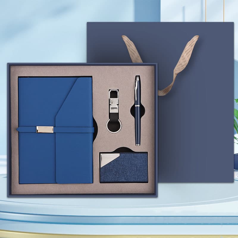 Blue Executive A5 Notebook Gift Set with Metal Pen, Business Card Holder