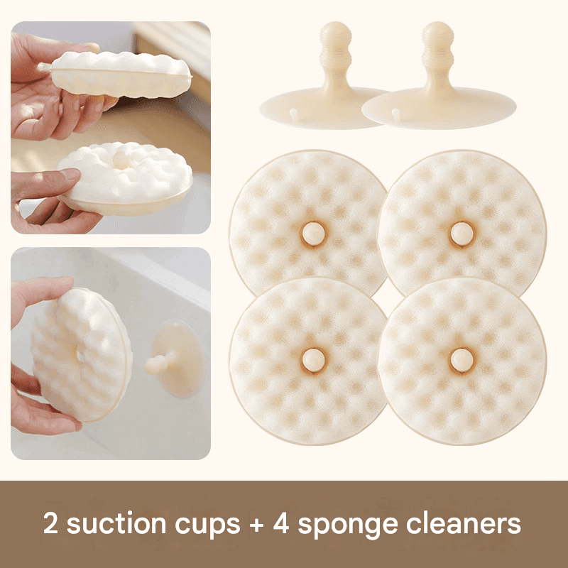 2 Suction Cups + 4 Honeycomb Kitchen Sponges Set - Dishwashing Cleaning