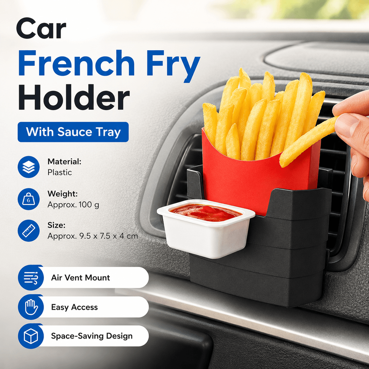 Black Car Air Vent French Fries Holder - Plastic Multi-Function Cup