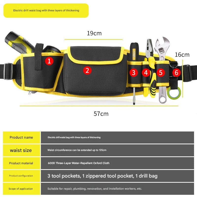Yellow Professional Oxford Cloth Tool Waist Bag -Tool Belt, Multifunctional