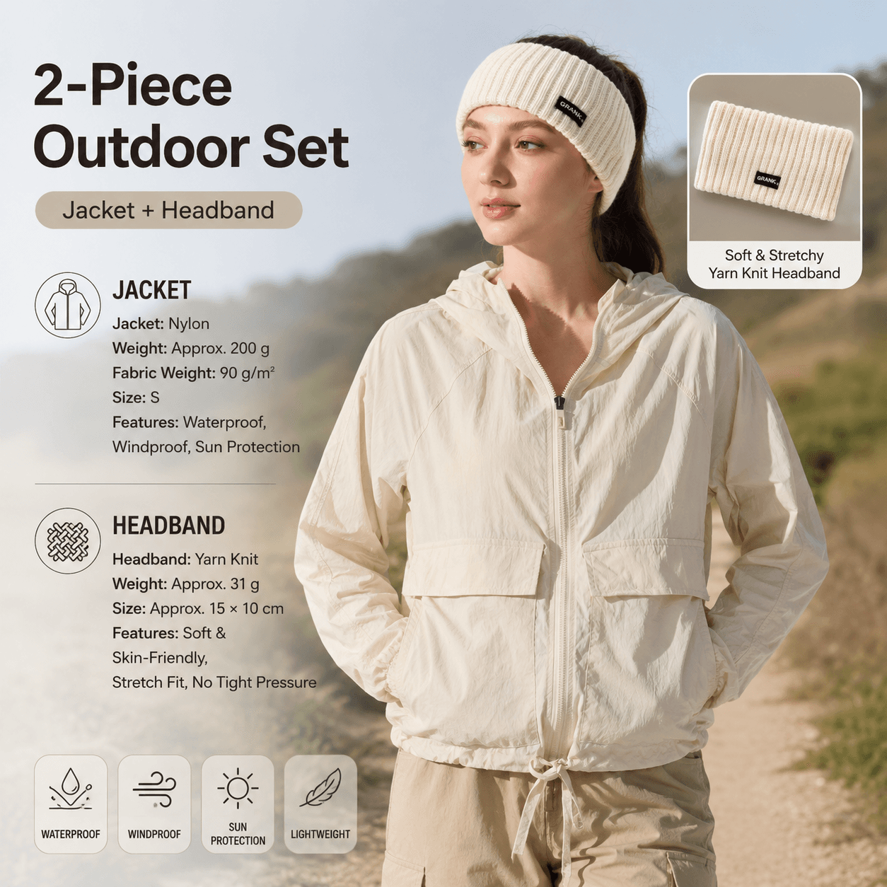 Women's Lightweight Outdoor Windproof and warm set - Beige S Size